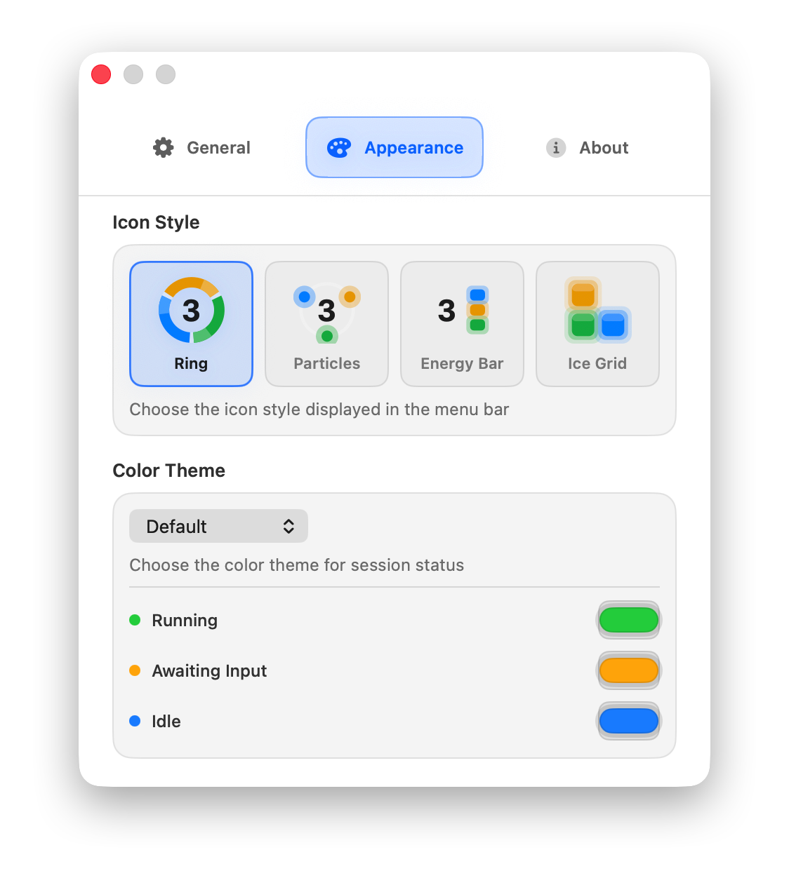 VibeBar settings panel